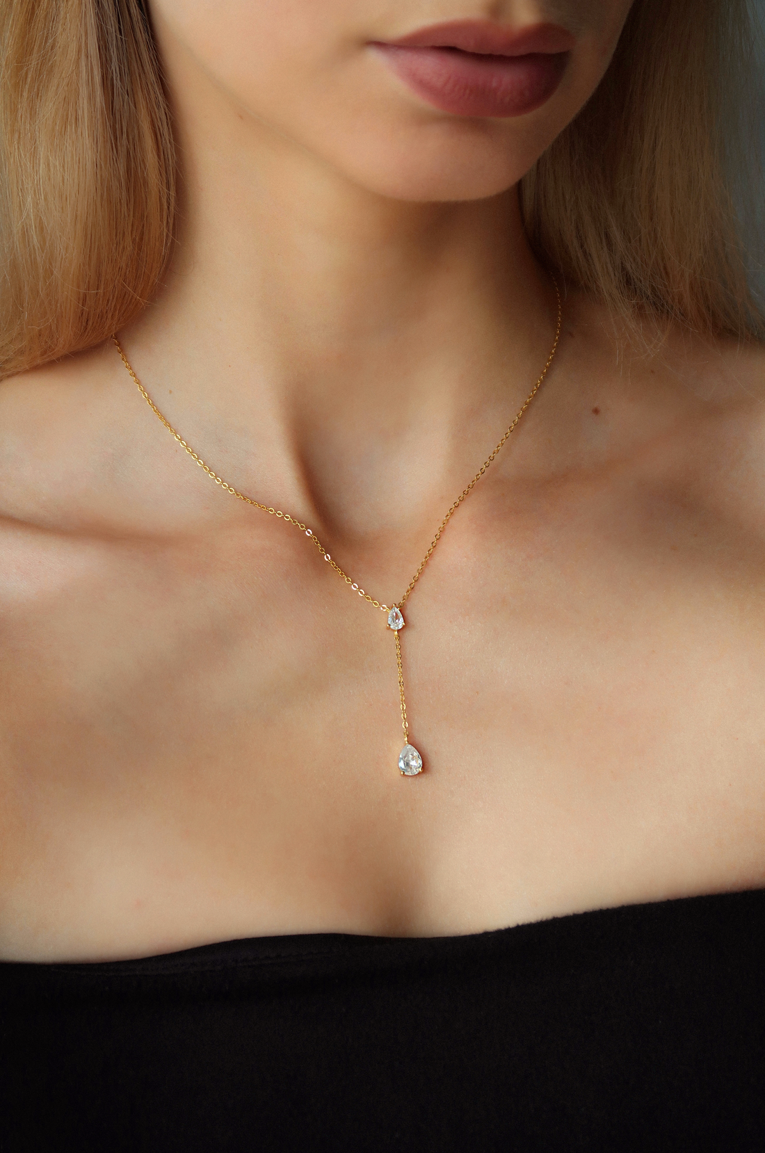 Zirconia Double Pear Cut Necklace