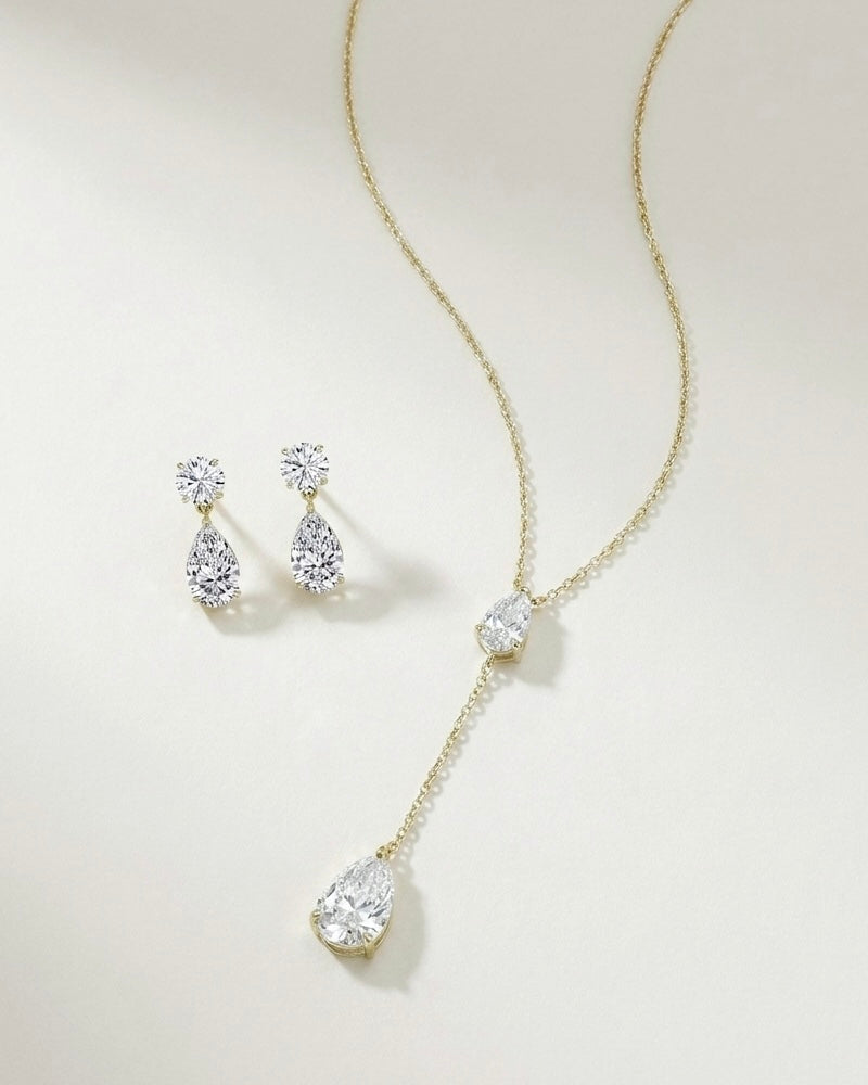 Zirconia Pear Cut Earrings & Necklace Set