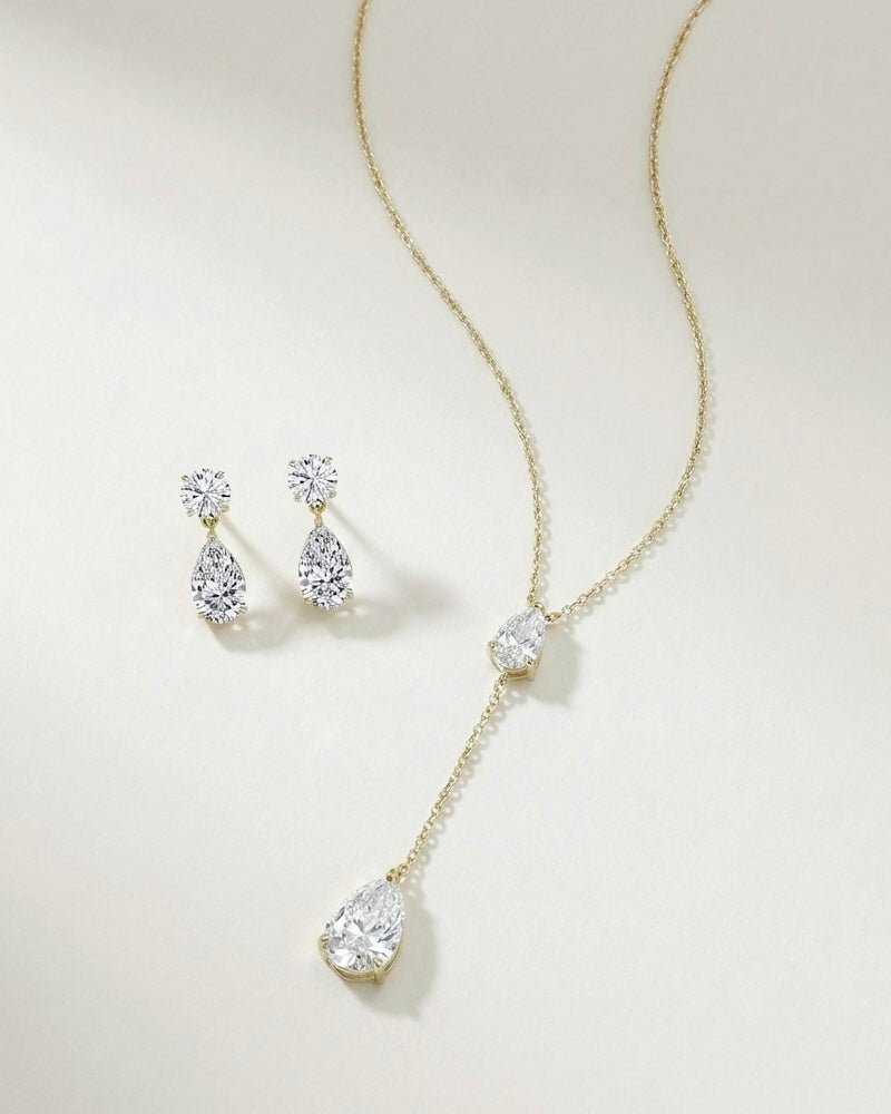 Zirconia Pear Cut Earrings & Necklace Set - WSOPHIA