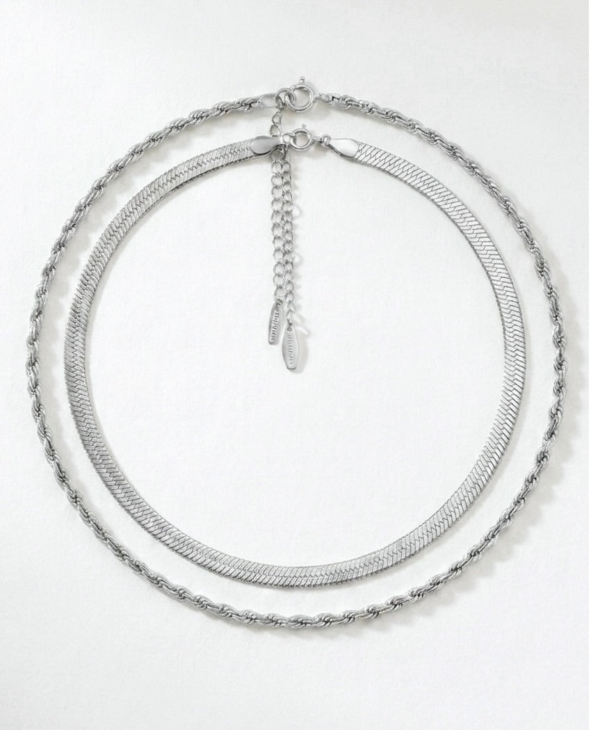 Flat Snake Necklace & Twisted Chain Necklace Set