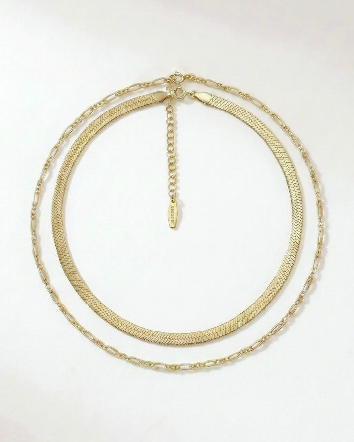 Flat Snake Necklace & Figaro Chain Necklace Set