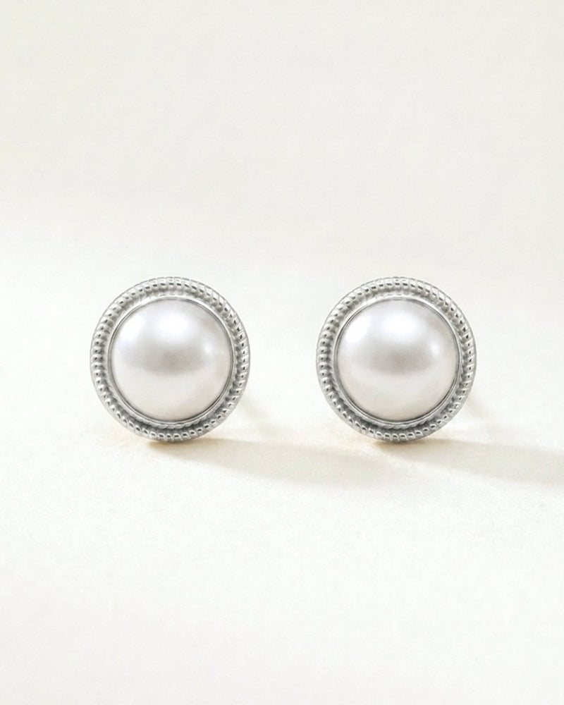 Round Big Pearl Stud Earrings
