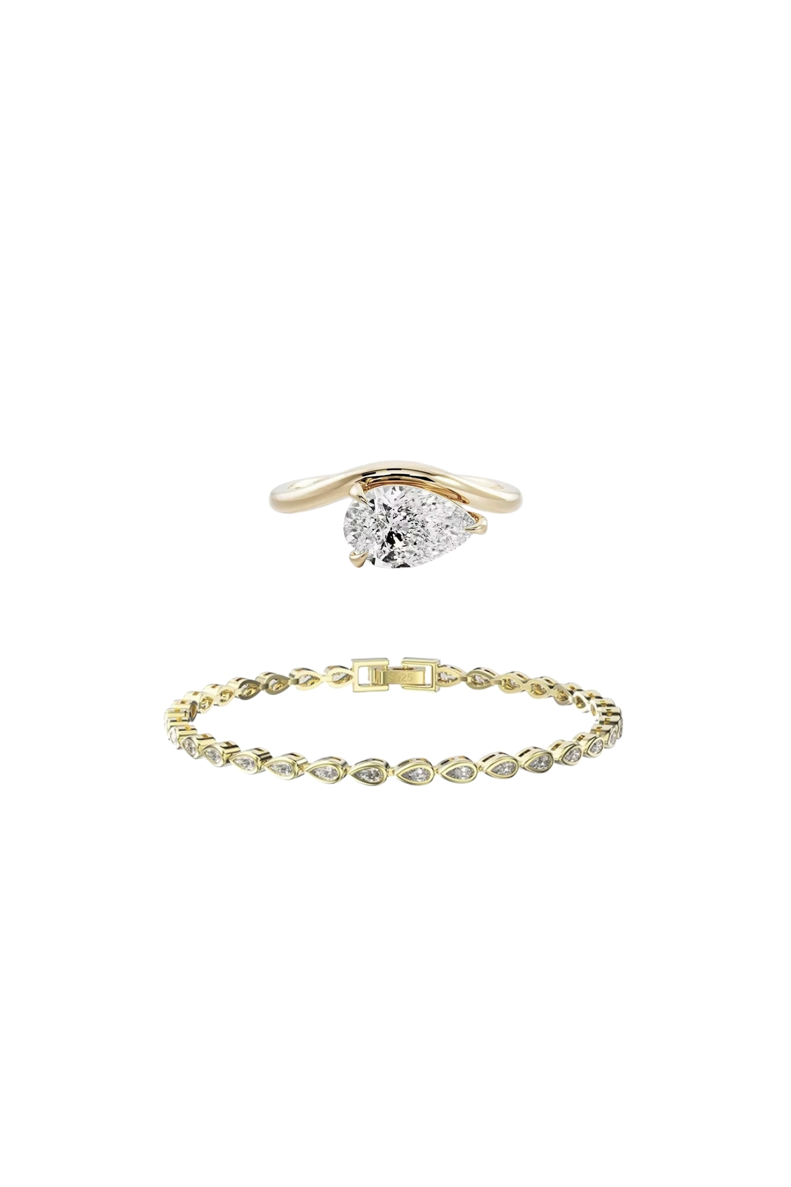 Zirconia Pear Cut Ring & Bracelet Set