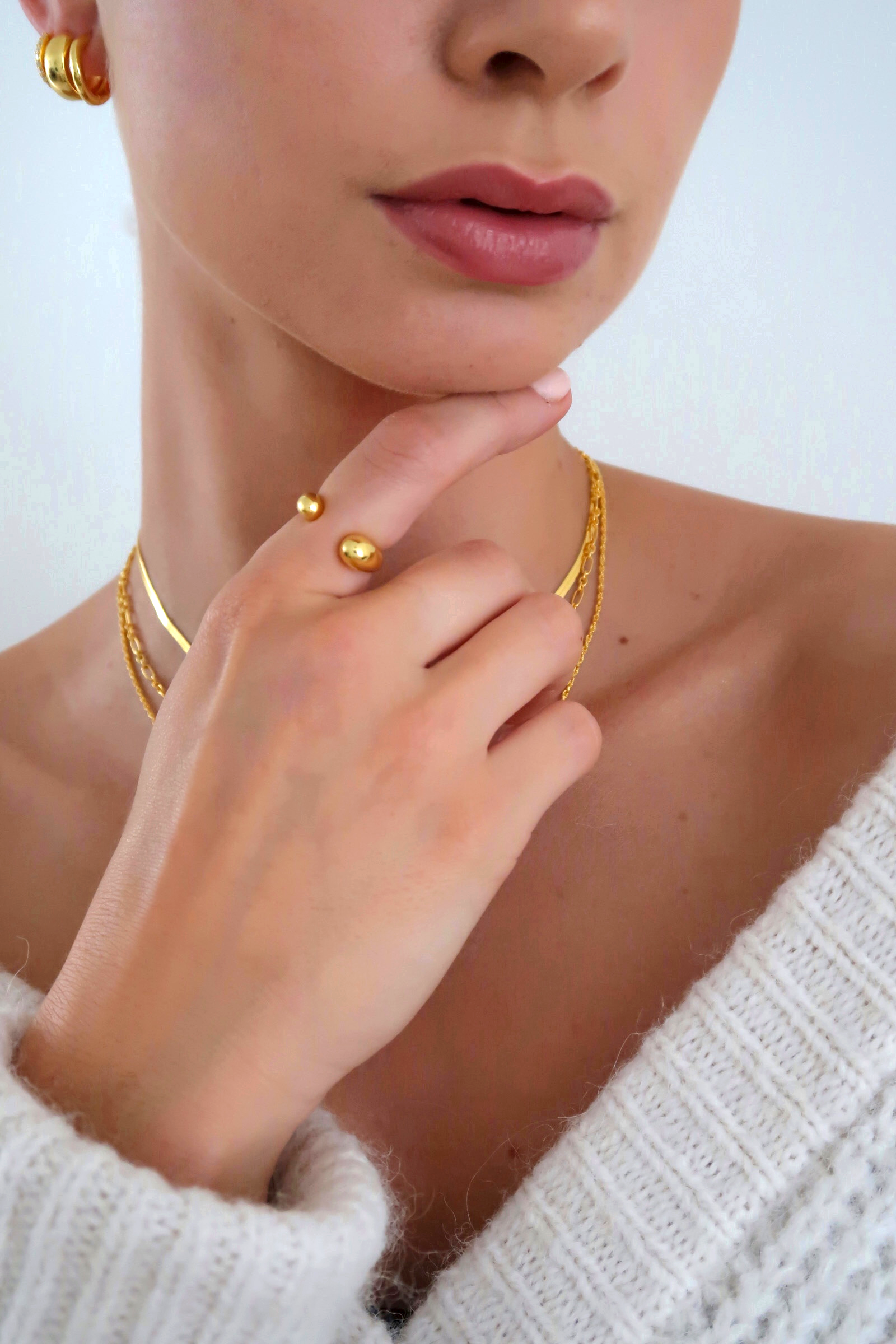 Sculptural Droplet Ring & Double Dots Ring Set