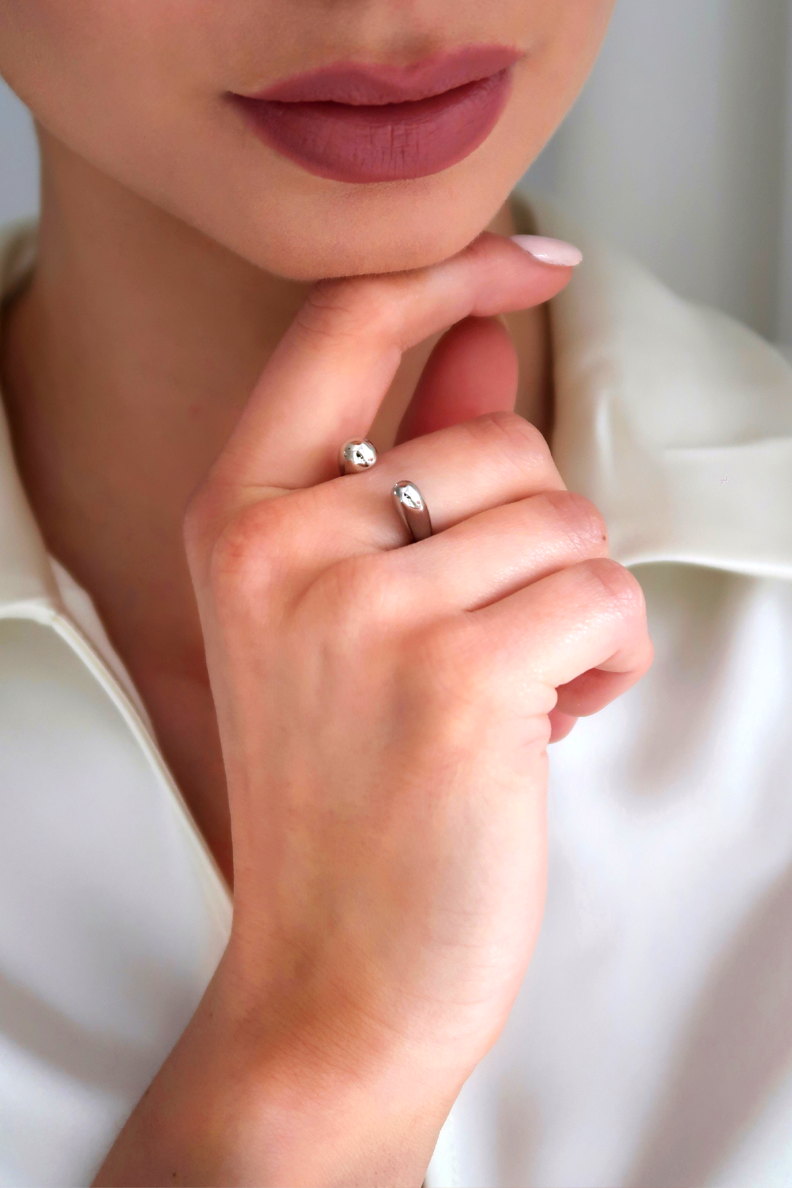 Sculptural Droplet Ring & Double Dots Ring Set