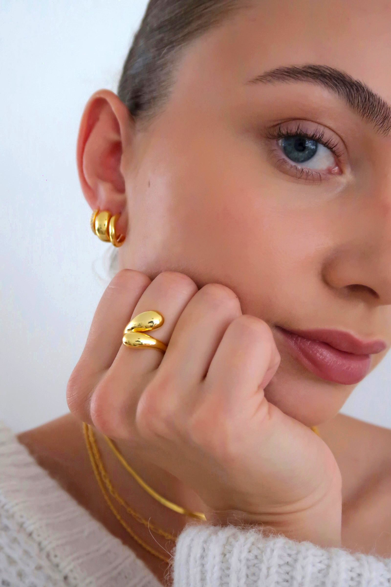 Sculptural Droplet Ring & Double Dots Ring Set