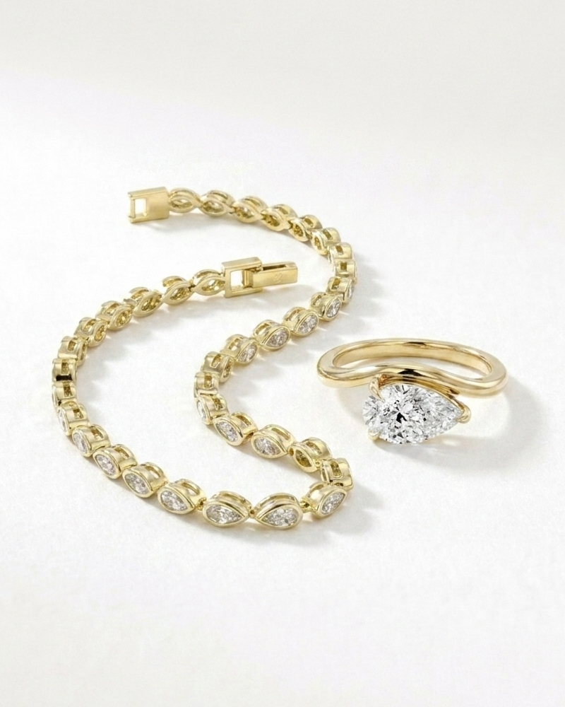Zirconia Pear Cut Ring & Bracelet Set