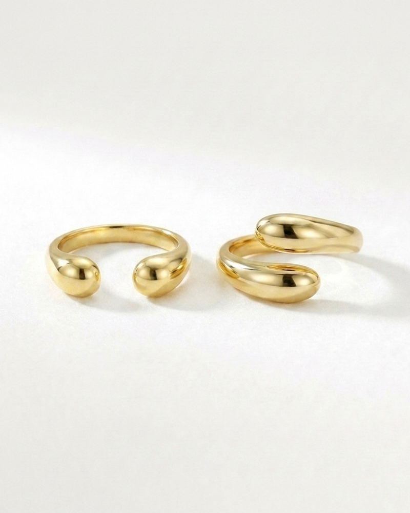 Sculptural Droplet Ring & Double Dots Ring Set