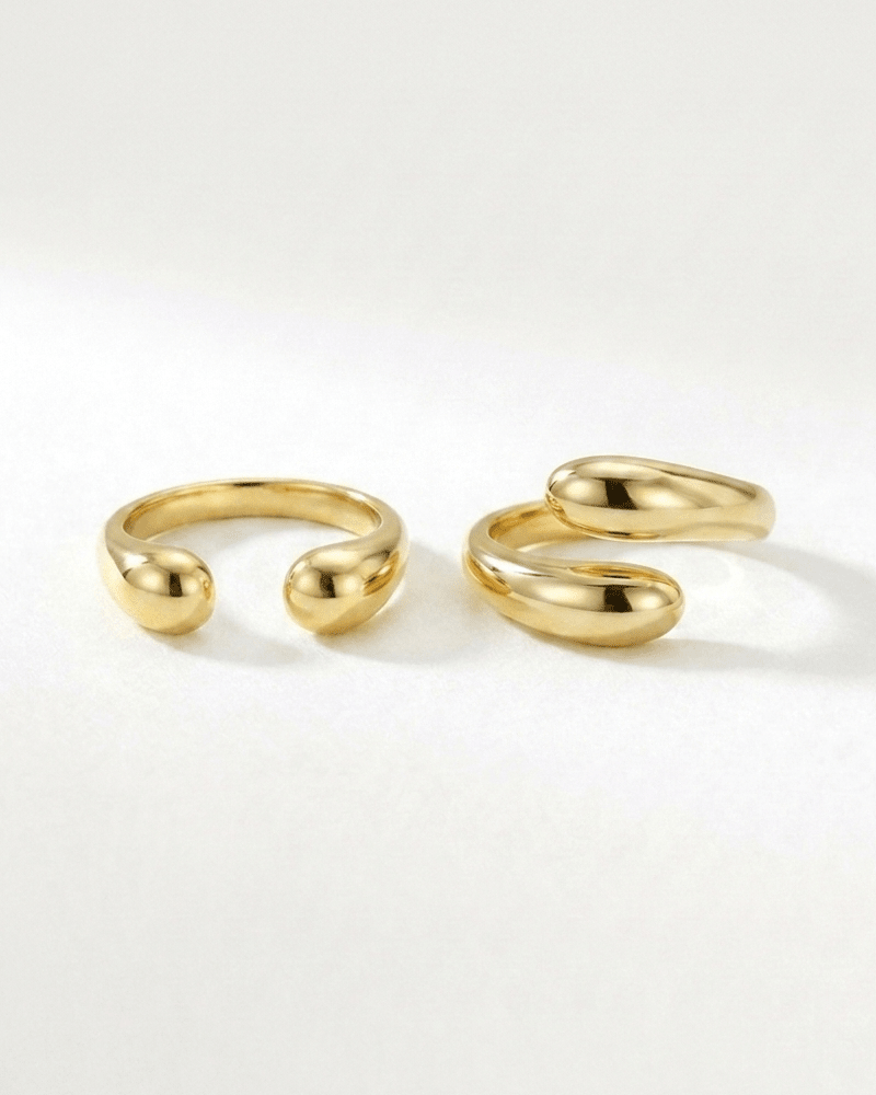 Sculptural Droplet Ring & Double Dots Ring Set - WSOPHIA