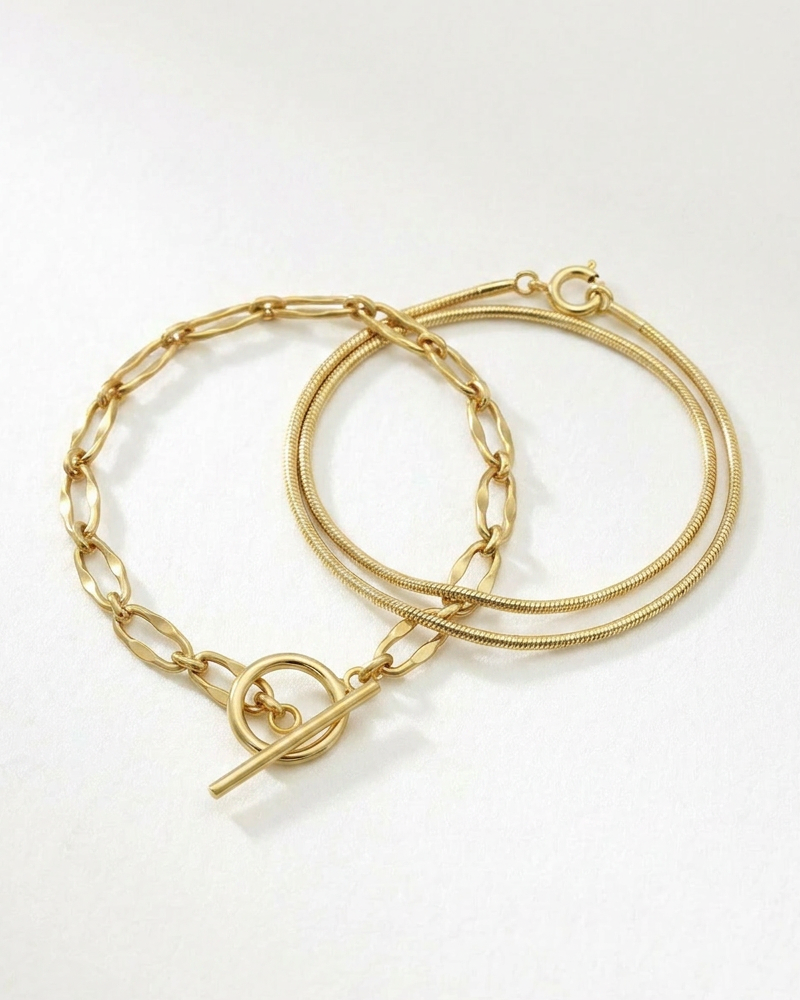 T-Bar Chain Bracelet & Thin Snake Bracelet Set