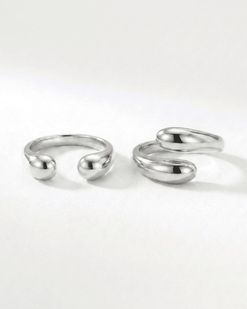 Sculptural Droplet Ring & Double Dots Ring Set - WSOPHIA