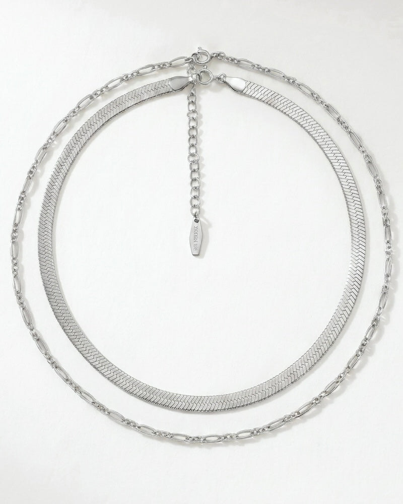 Flat Snake Necklace & Figaro Chain Necklace Set