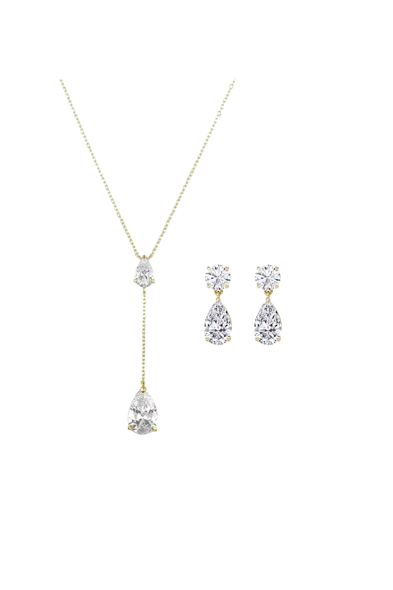 Zirconia Pear Cut Earrings & Necklace Set