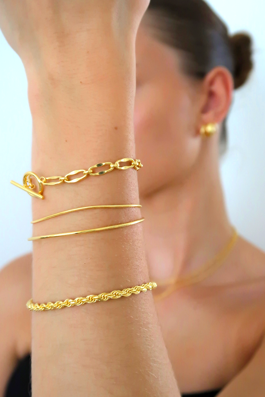 T-Bar Chain Bracelet & Thin Snake Bracelet Set