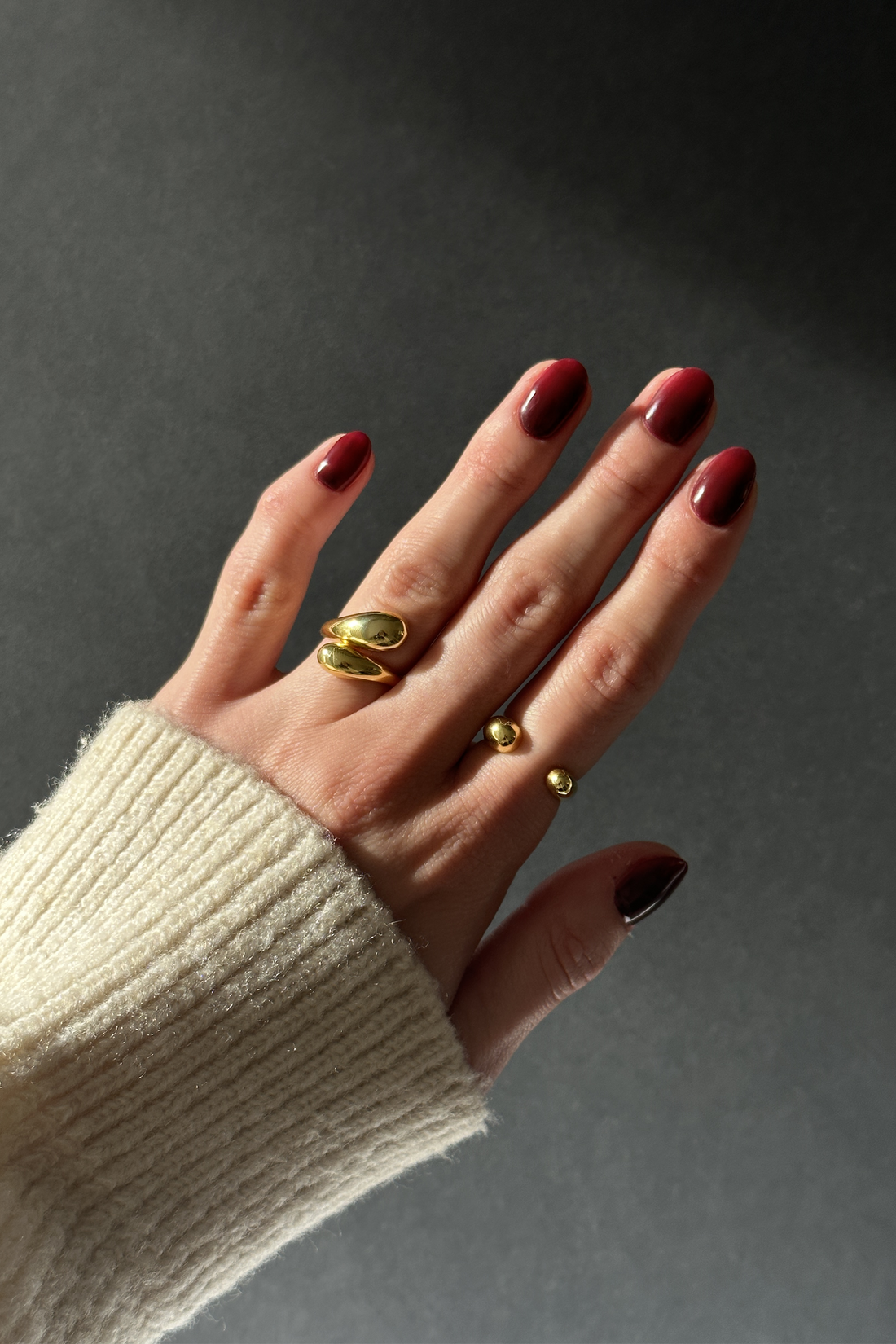 Sculptural Droplet Ring & Double Dots Ring Set