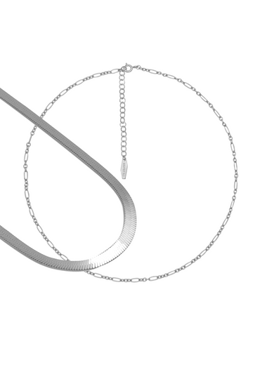 Flat Snake Necklace & Figaro Chain Necklace Set