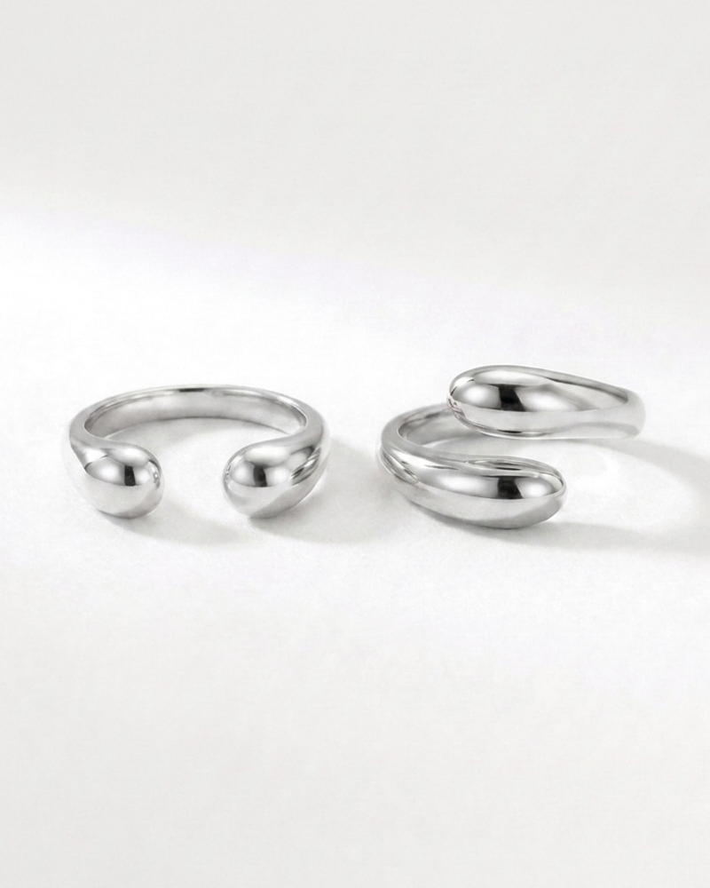 Sculptural Droplet Ring & Double Dots Ring Set