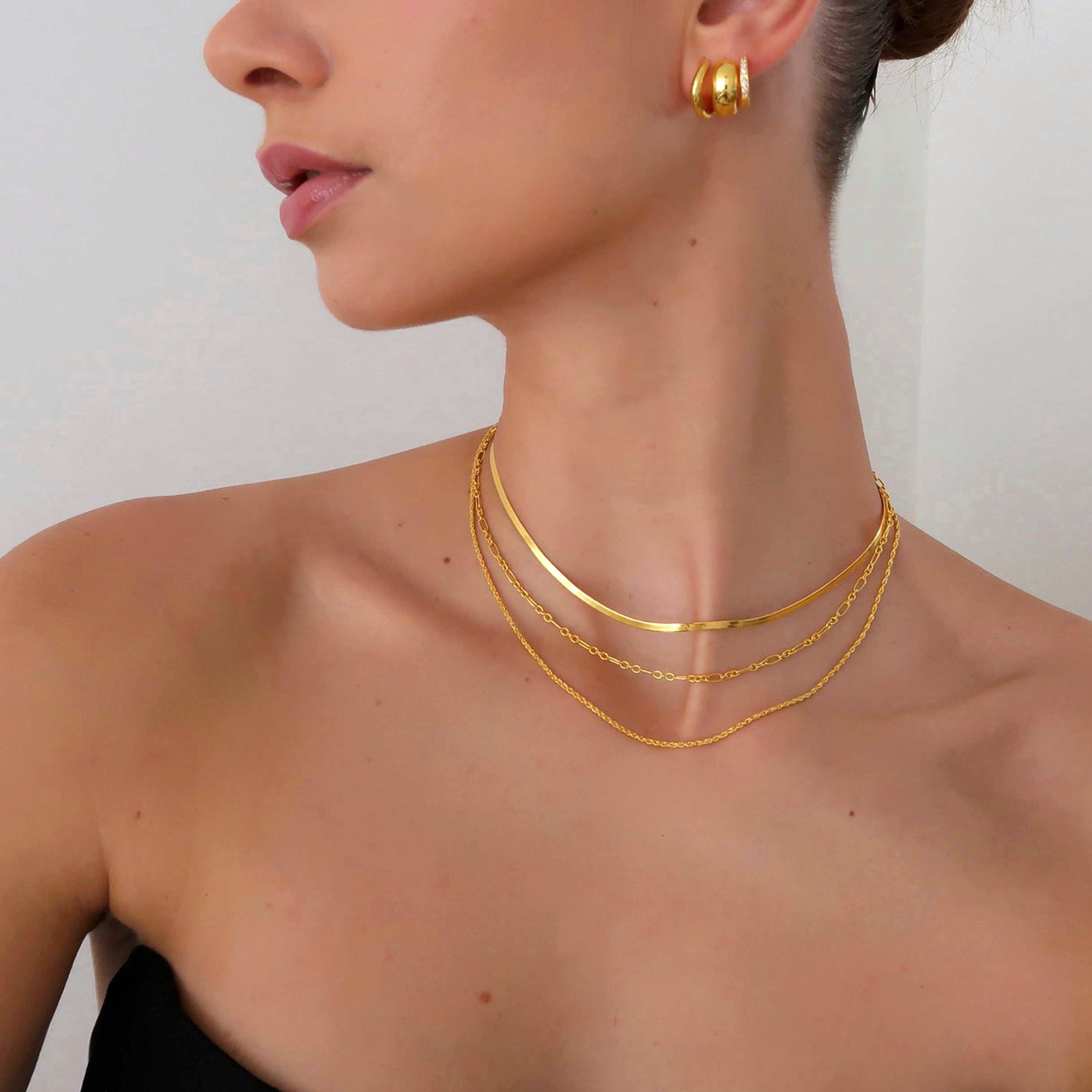 Flat Snake Necklace & Figaro Chain Necklace Set