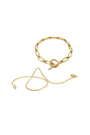 T-Bar Chain Bracelet & Thin Snake Bracelet Set
